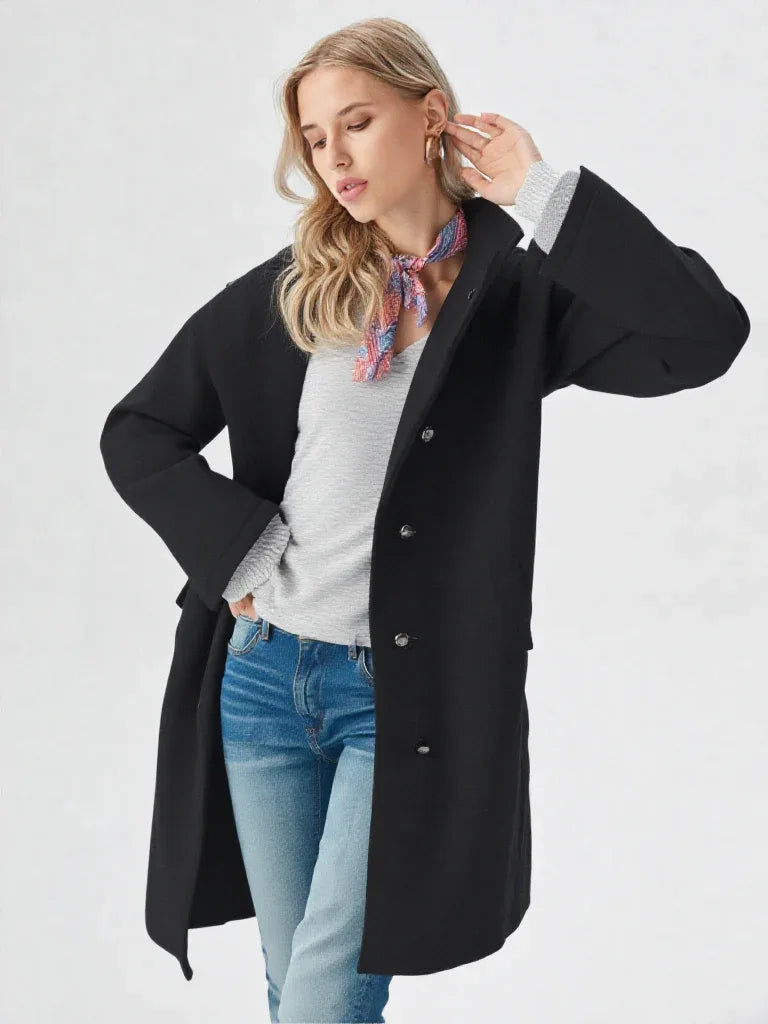 Women model wearing Button-Up Winter Jacket pose 2